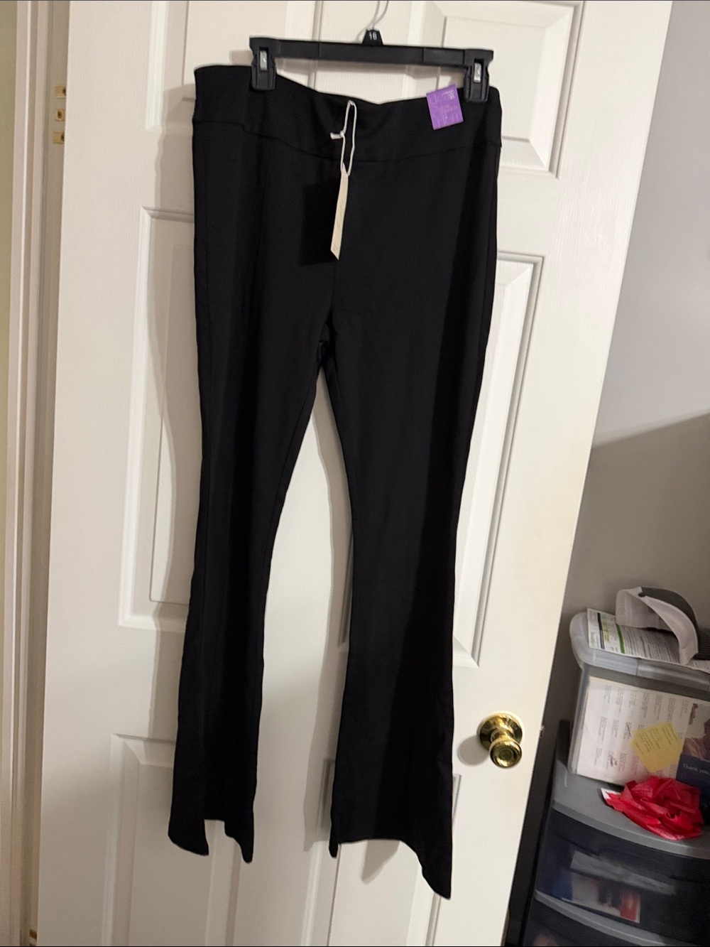 Black Boot-Cut Stretch Pants with Clean Waistband